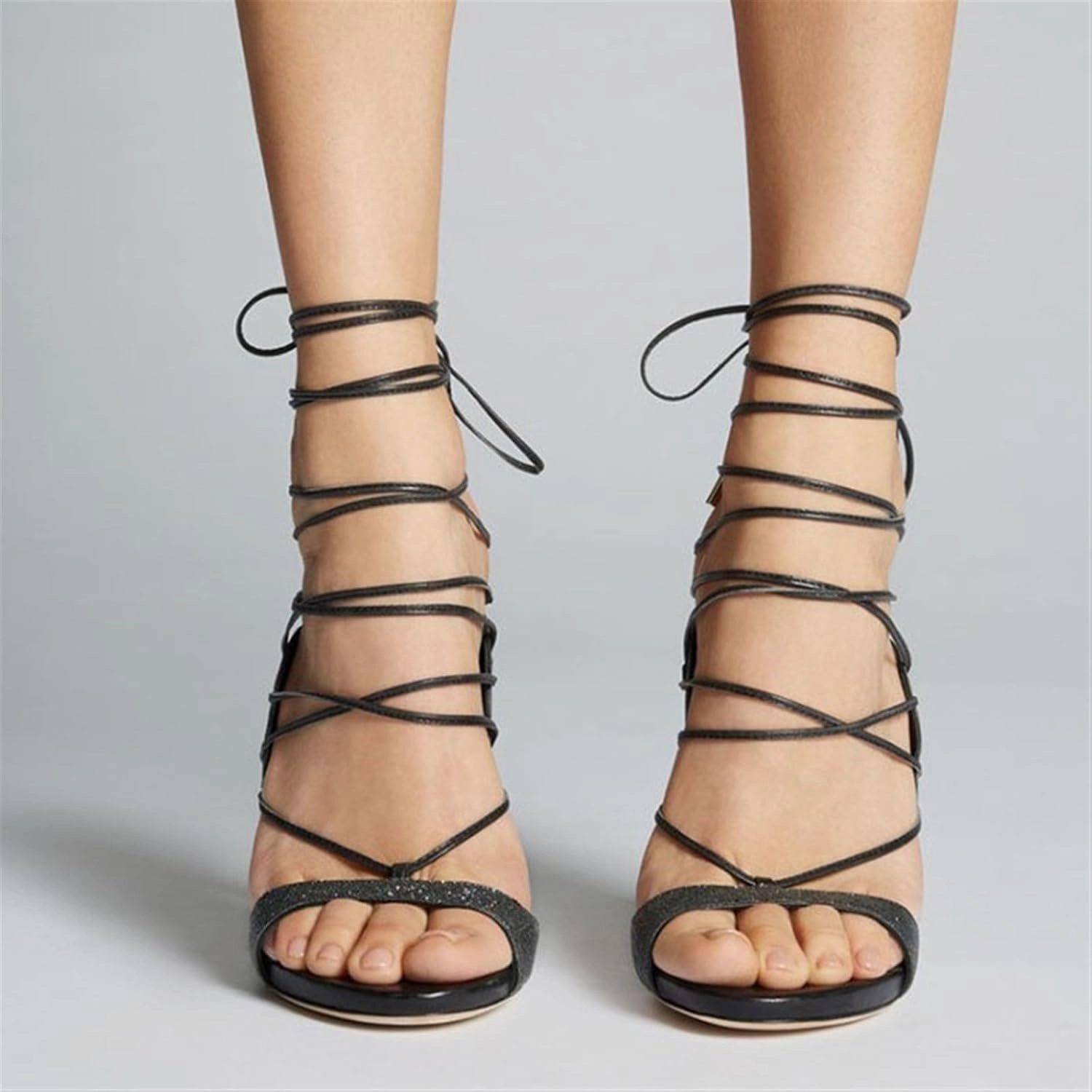 Strappy Heels for Women Open Toe Lace Up Stiletto High Heeled Sandals Prom Party Daily Wedding Shoes