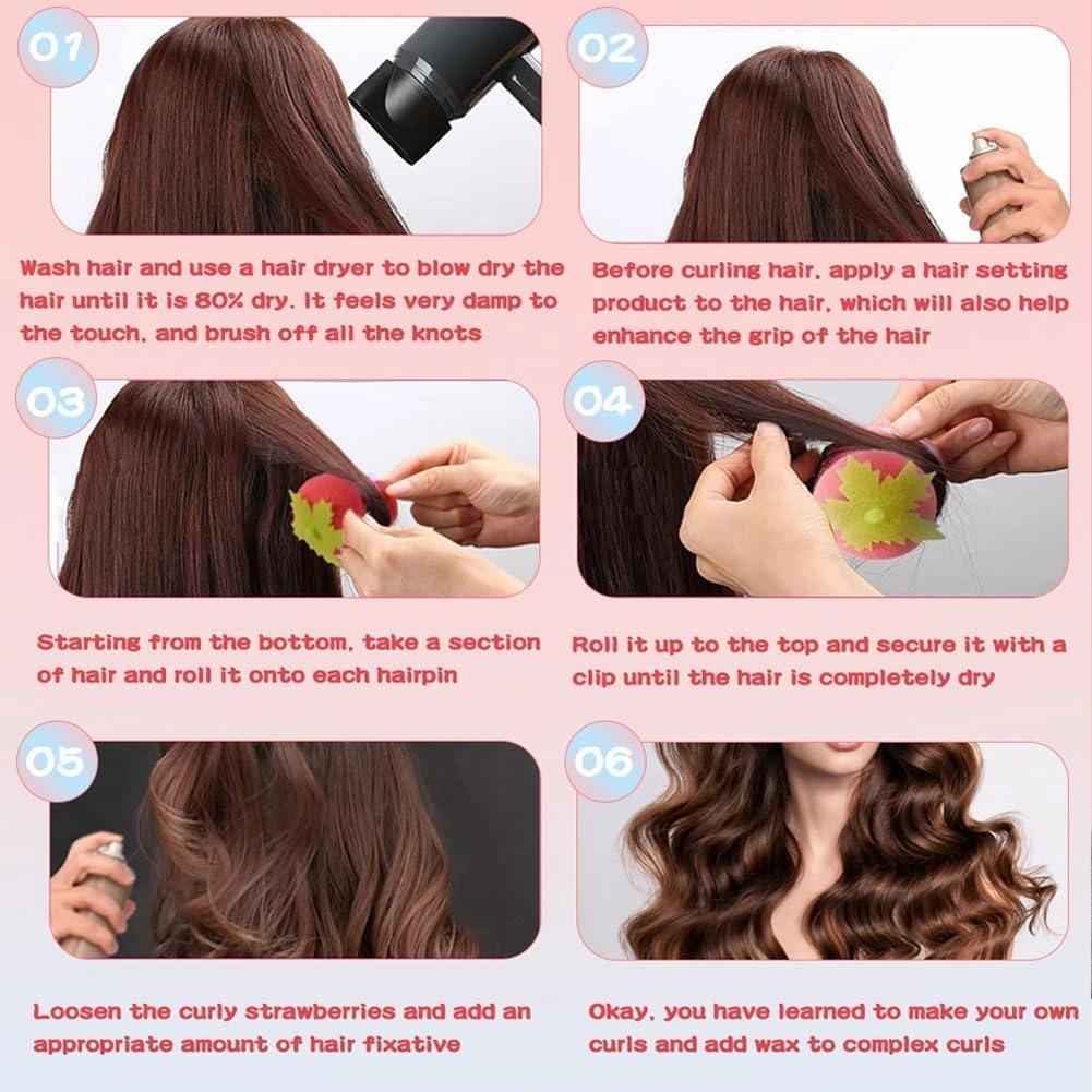 Strawberry Heatless Curlers, Strawberry Foam Rollers, Strawberry Overnight Curls, Strawberry shape magic hair curlers, Strawberry hair roller, Strawberry Hair Curlers, Strawberry curler (18PC)