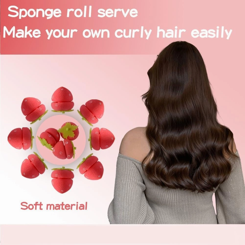 Strawberry Heatless Curlers, Strawberry Foam Rollers, Strawberry Overnight Curls, Strawberry shape magic hair curlers, Strawberry hair roller, Strawberry Hair Curlers, Strawberry curler (18PC)