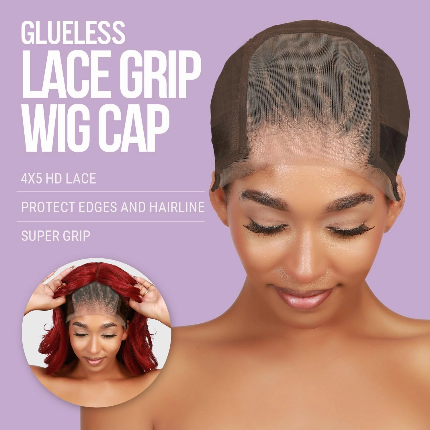 STUDIO LIMITED Wig Cap with Grip Band for Secure Placement, Wider Transparent Lace for Lace Front Wigs - Skin Tone Non-Slip Design with Glueless Wig Support (Brown   Melting Band Set)