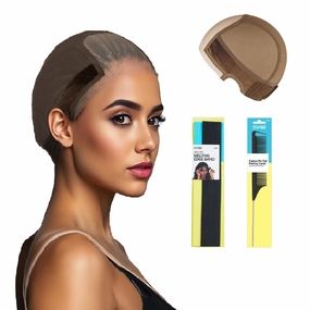 STUDIO LIMITED Wig Cap with Grip Band for Secure Placement, Wider Transparent Lace for Lace Front Wigs - Skin Tone Non-Slip Design with Glueless Wig Support (Brown   Melting Band Set)
