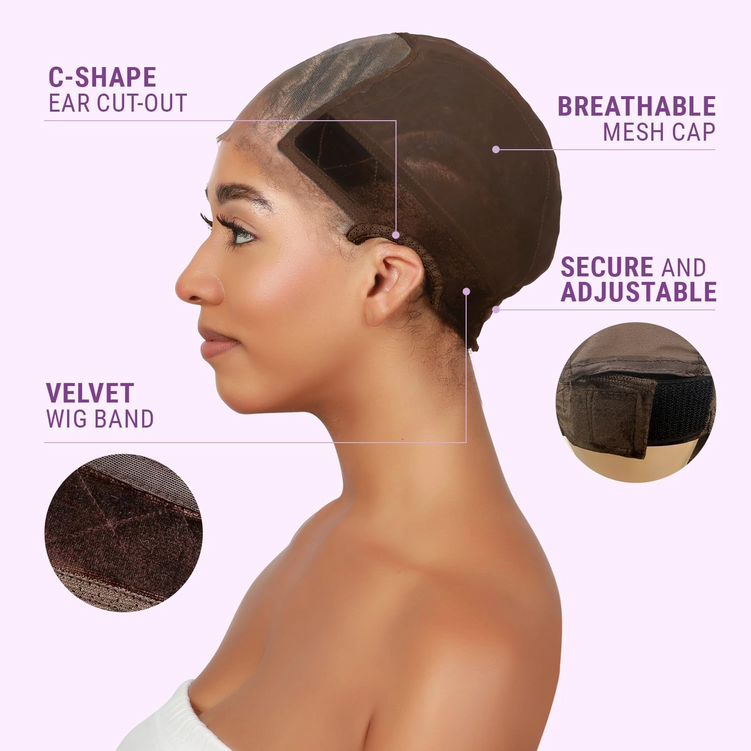 STUDIO LIMITED Wig Cap with Grip Band for Secure Placement, Wider Transparent Lace for Lace Front Wigs - Skin Tone Non-Slip Design with Glueless Wig Support (Brown   Melting Band Set)
