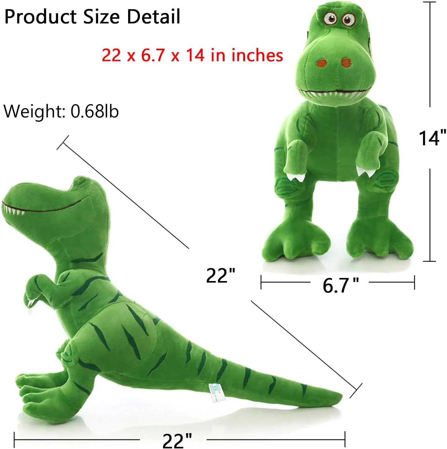 Stuffed Dinosaur Animal Plush Toys 14 Inches Green T-Rex Tyrannosaurus Animal Stuffed Plushies Super Soft Cute Cuddly Pillow Cushion Rex Stuff Dolls Gifts for Children Kids Boys Girls, 14Inches