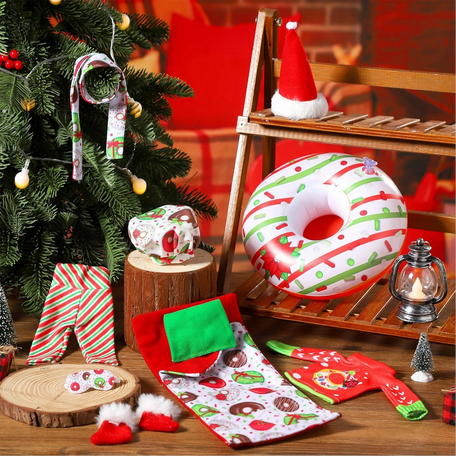 Suhine 13 Pcs Christmas Doll Accessories Set on Clothes Donut Clothes Doughnut Outfit Scarf Sleeping Bag Sweater Bathrobe Hammock Apron Hat Doll Costume Dress up for Xmas Doll