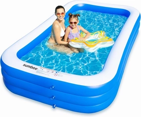 Sumbee Inflatable Swimming Kiddie Pool for Adults Kids Ages 4-8-12, Size 120" X 72" X 22" Large Blow Up Pool for Family Backyard Outdoor Toddler,Big Rectangle Pools for Children,Full-Sized,Blue
