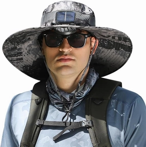 Sun Hat with Solar Fans, 2024 New Wide Brim Solar Fan Mens Summer UV Protection Sun Hat 3 Seconds Cool USB & Solar Powered