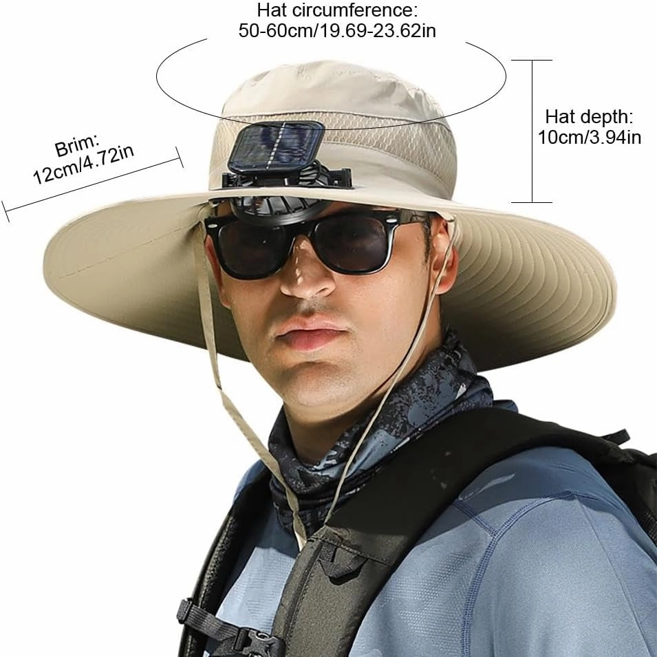 Sun Hat with Solar Fans, 2024 New Wide Brim Solar Fan Mens Summer UV Protection Sun Hat 3 Seconds Cool USB & Solar Powered