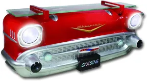 Sunbeltgifts 1957 Chevy Bel Air Wall Shelf, Floating Shelf, Red, 20x6.1x8 inches, Tempered Glass, LED Headlights, Battery Operated