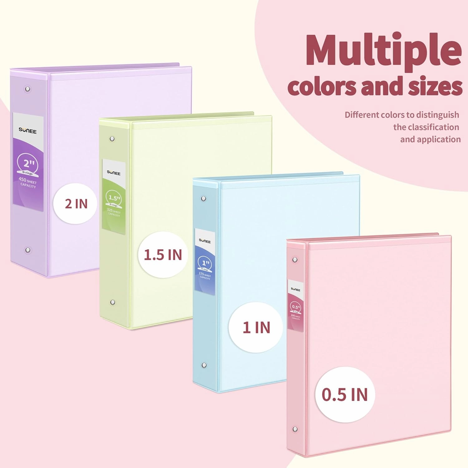 SUNEE 1/2 Inch Binders 3 Ring 4 Pack, Clear View Binder Three Ring PVC-Free (Fit 8.5x11 Inches) for School or Office Supplies, Assorted Pastel Binder