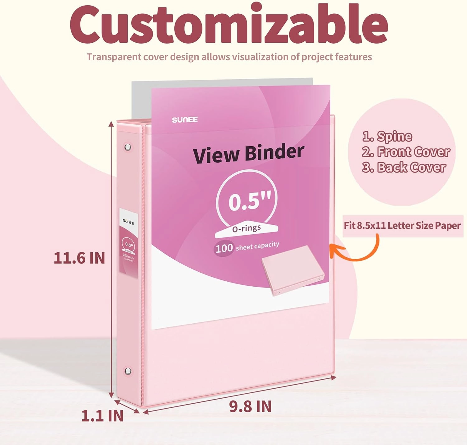 SUNEE 1/2 Inch Binders 3 Ring 4 Pack, Clear View Binder Three Ring PVC-Free (Fit 8.5x11 Inches) for School or Office Supplies, Assorted Pastel Binder