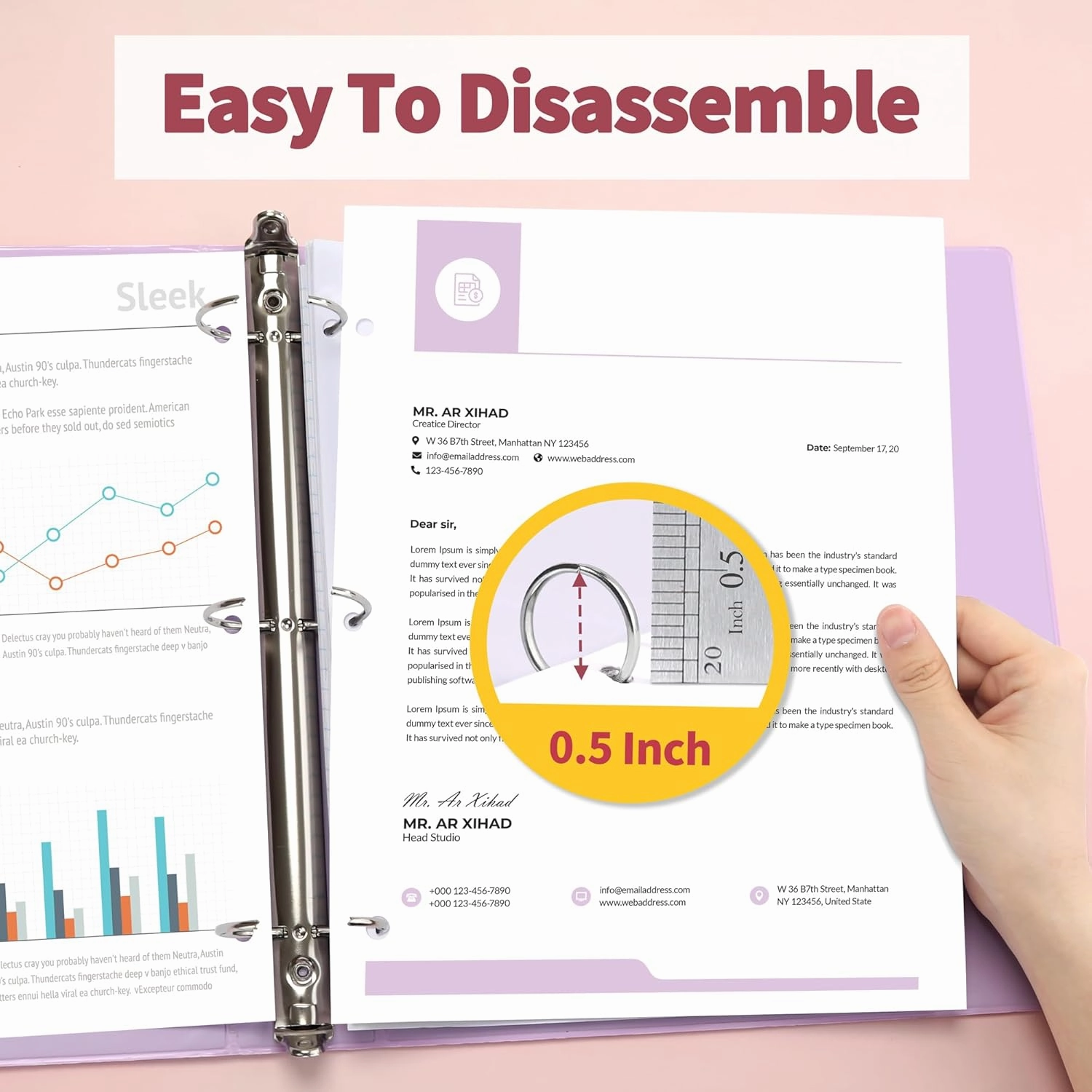 SUNEE 1/2 Inch Binders 3 Ring 4 Pack, Clear View Binder Three Ring PVC-Free (Fit 8.5x11 Inches) for School or Office Supplies, Assorted Pastel Binder