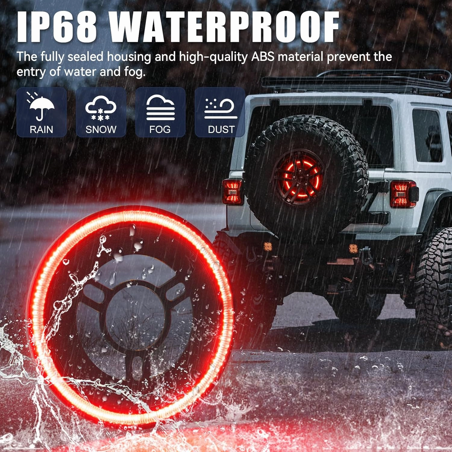 SUPAREE Spare Tire Brake Light Fit for 2018-2025 Jeep Wrangler JL JLU, Plug and Play 4th Third Brake Light Rear LED Ring Wheel Light, Red