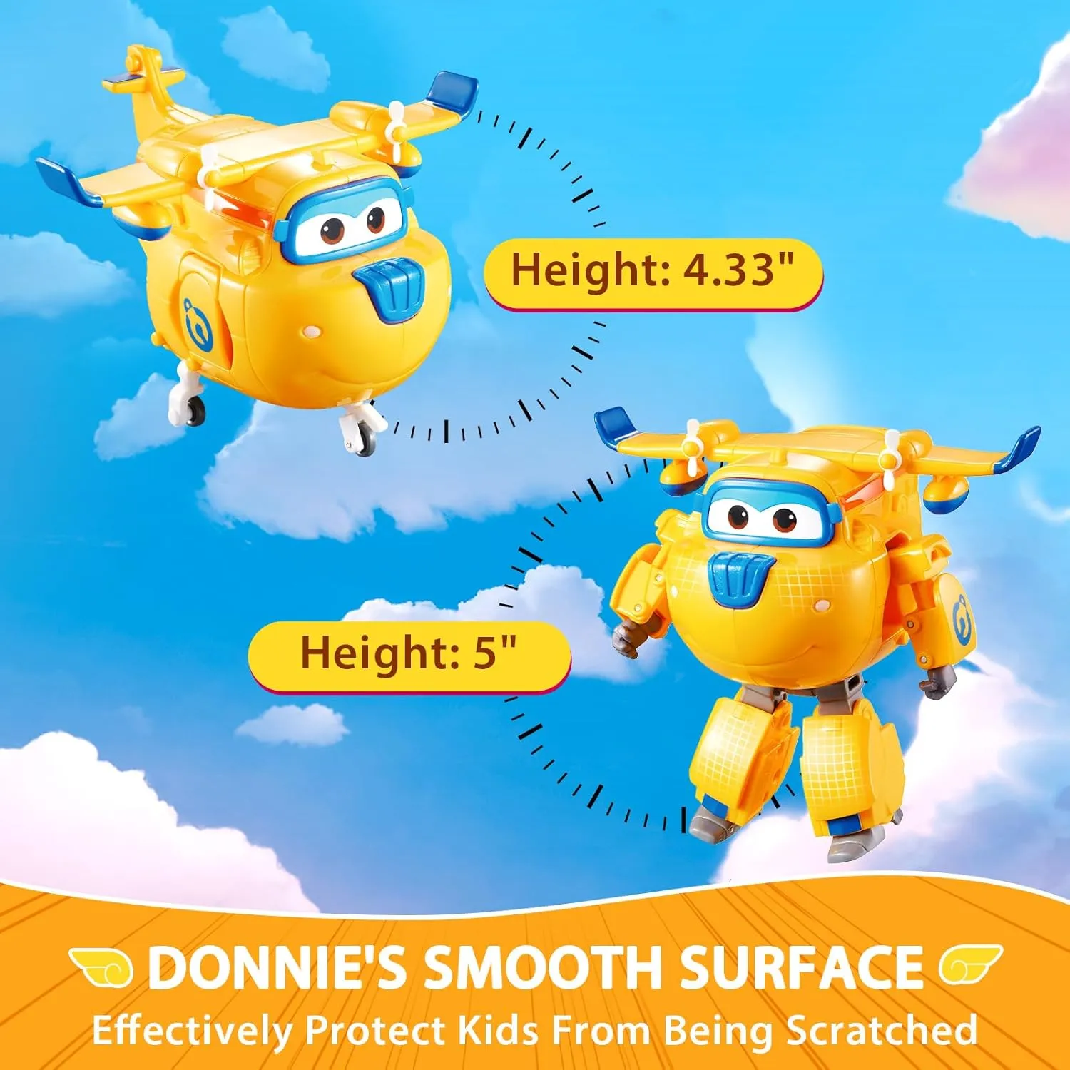 Super Wings Transformable Toys, 5 in Donnie Airplane Transforming Figures Toys, 2 in 1 Mode Rescue Bots Action Figure Toys for 3-5 Year Old Boys Girls, Fun Plane Toys for Toddlers Kids Age 3 4 5 6 7