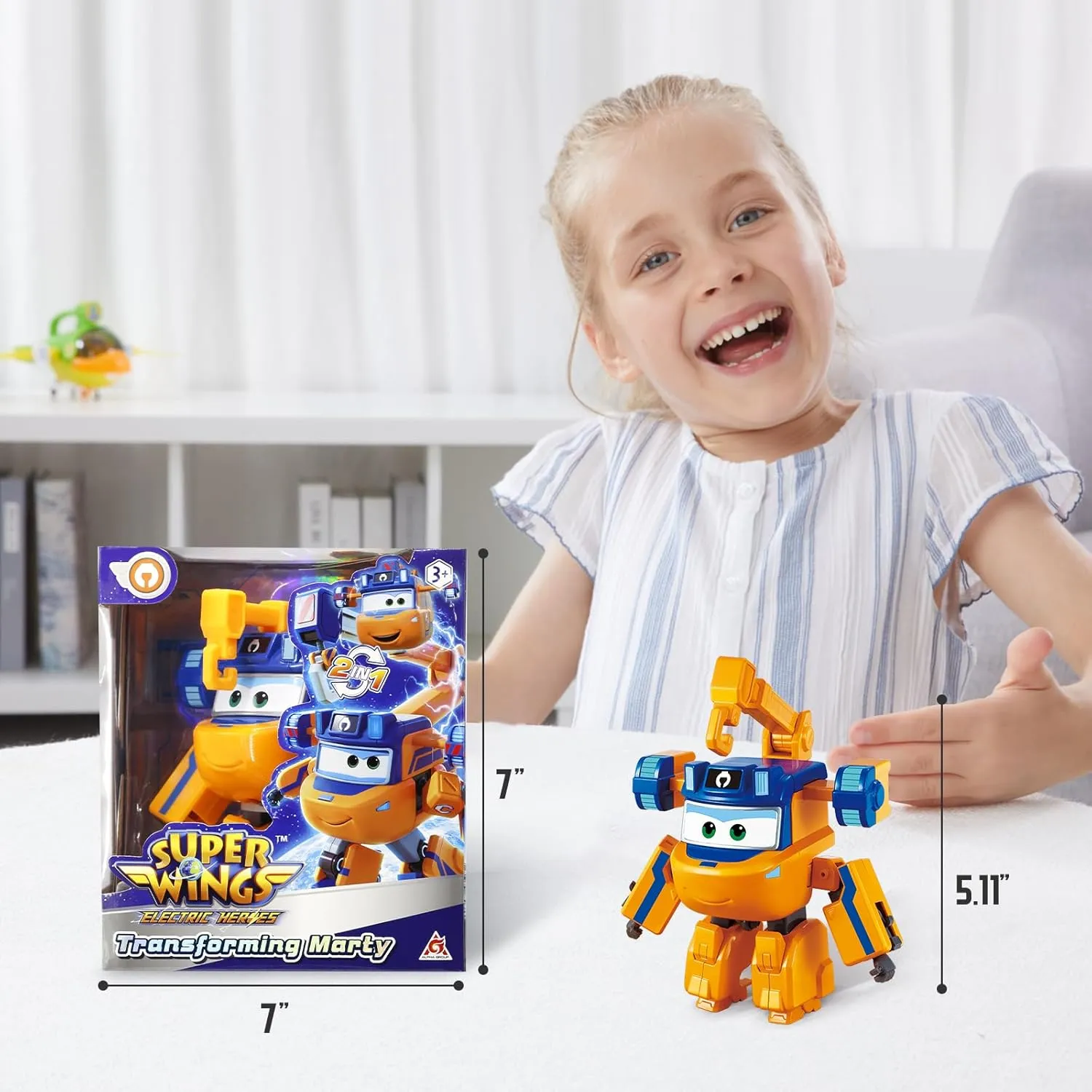 Super Wings Transformable Toys, 5 in Marty Airplane Transforming Figures Toys, 2 in 1 Mode Rescue Bots Action Figure Toys for 3-5 Year Old Boys Girls, Fun Plane Toys for Toddlers Kids Age 3 4 5 6 7