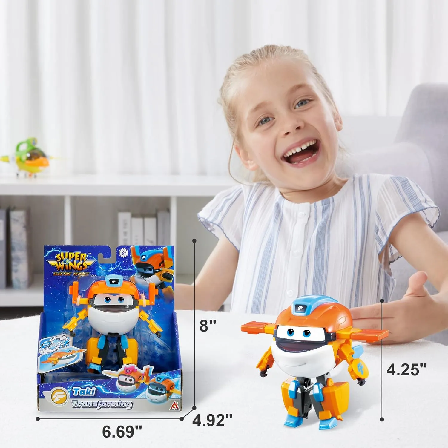 Super Wings Transforming Toys, 5 in Taki Airplane Transformable Figures Toys, 2 in 1 Mode Rescue Bots Action Figure Toys for 3-5 Year Old Boys Girls, Fun Plane Toys for Toddlers Kids Age 3 4 5 6 7
