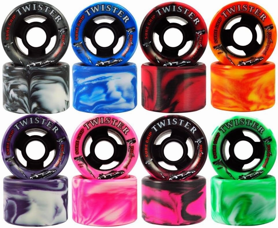 Sure Grip Twister Swirl Quad Indoor Speed Roller Skate Wheels Pink and White