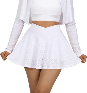 SUUKSESS Womens Pleated Tennis Skirt Crossover High Waisted Mesh Golf Skorts