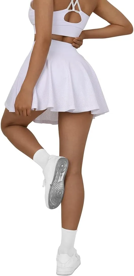 SUUKSESS Womens Pleated Tennis Skirt Crossover High Waisted Mesh Golf Skorts