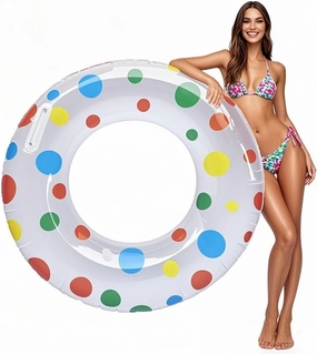 Swim Ring Polka Dot Handle Wear Resistant Reusable Bright Colors Pool Float Tube Adult Pool Toys Inflatable Beach Bath Water Toys Pool Floaties Adults Vibrant Colors