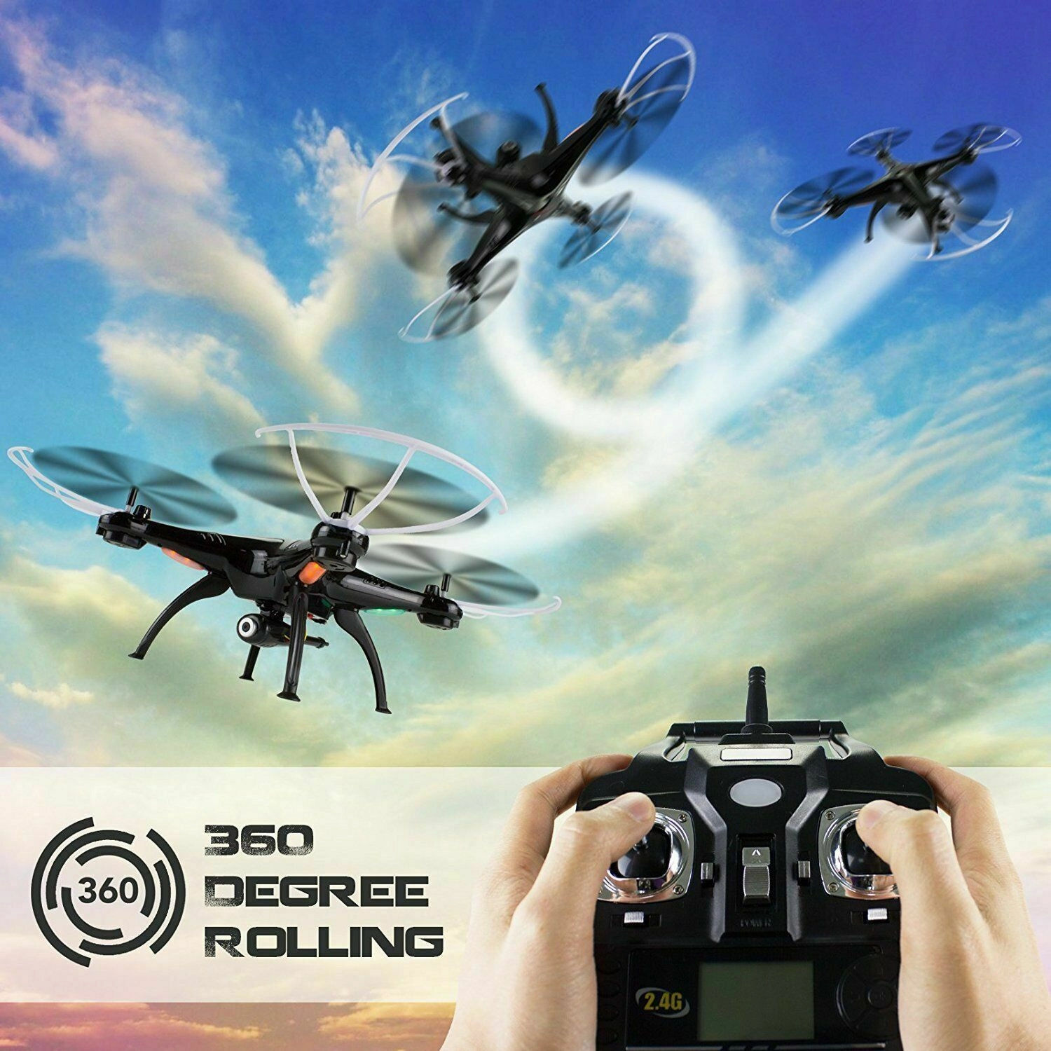 Syma X5SW-V3 Wifi FPV 2.4G 4CH RC Quadcopter Drone HD Camera RTF Black Batteries