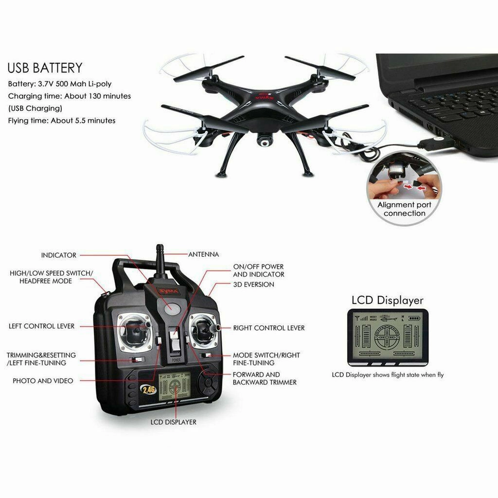 Syma X5SW-V3 Wifi FPV 2.4G 4CH RC Quadcopter Drone HD Camera RTF Black Batteries