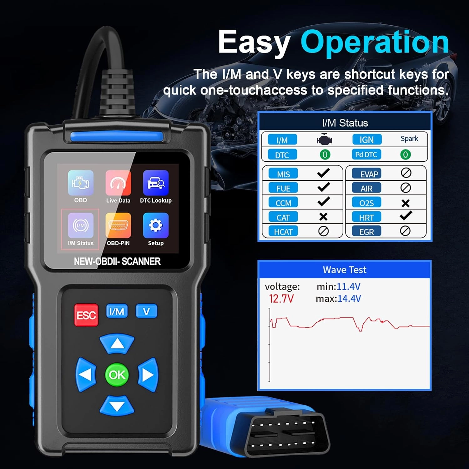 T200 OBD2 Scanner I/M Status Code Reader Mode 6 Mode 8 Scan Tool ECU Info Live Data O2 Sensor Tester DTC Lookup Battery Testing Software Update