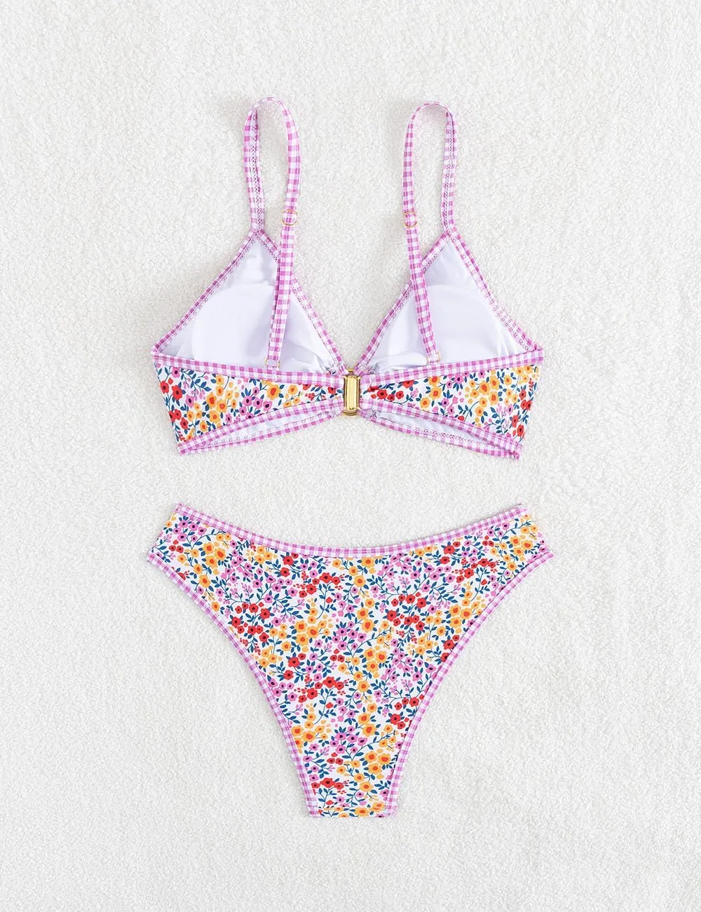 Tainehs Women's Two Piece Bikini Sets O Ring Front Top Ditsy Floral Triangle Swimsuits Cheeky Bathing Suit