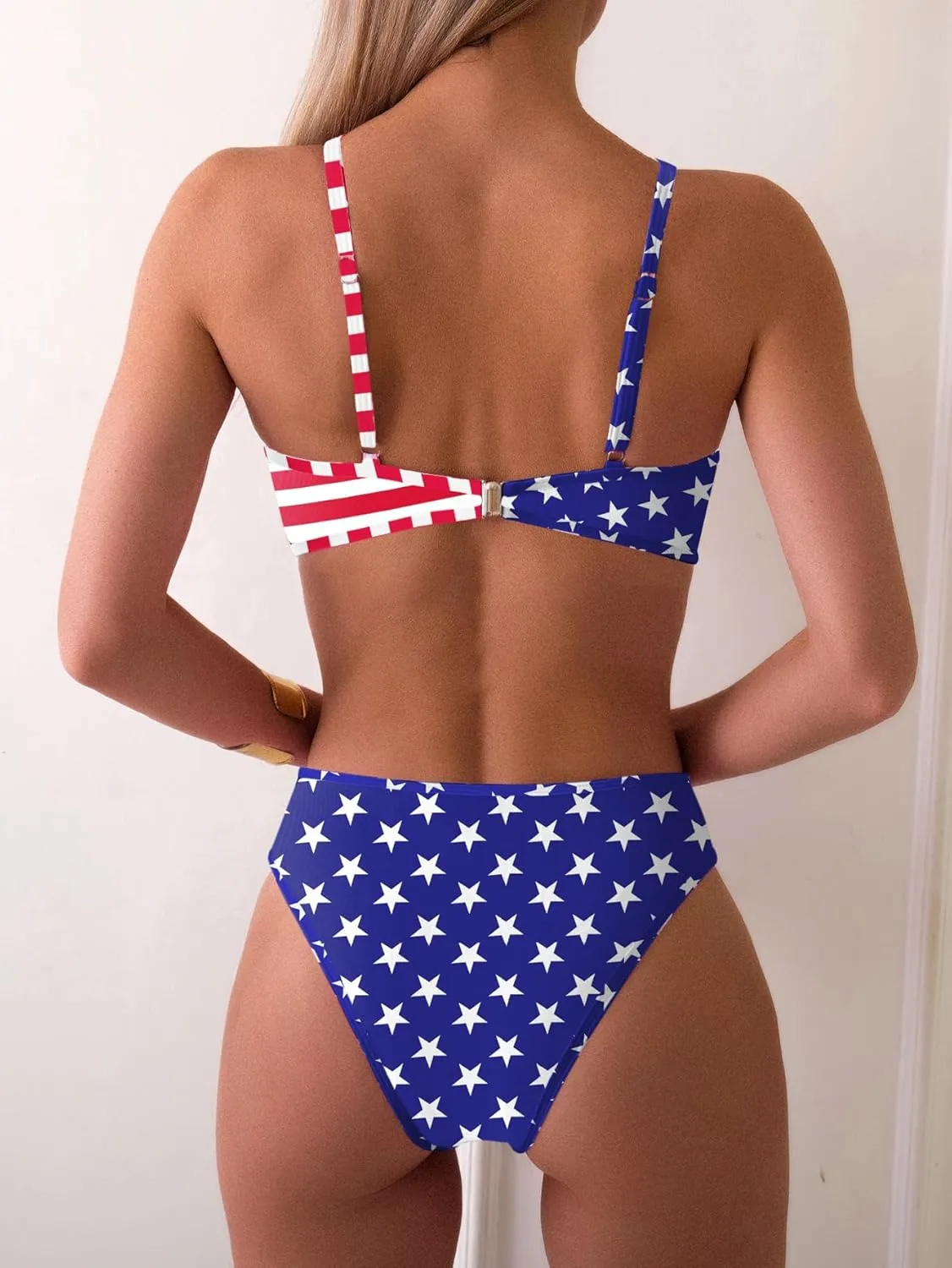 Tainehs Women's Two Piece Bikini Sets O Ring Front Top Ditsy Floral Triangle Swimsuits Cheeky Bathing Suit