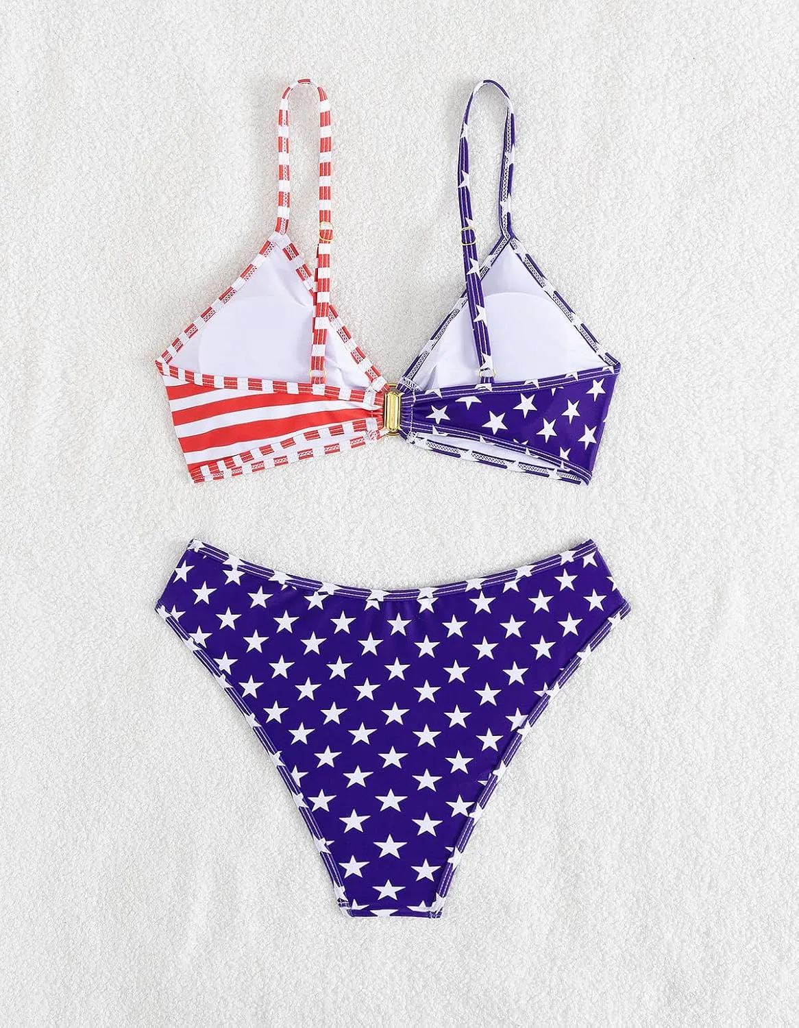 Tainehs Women's Two Piece Bikini Sets O Ring Front Top Ditsy Floral Triangle Swimsuits Cheeky Bathing Suit