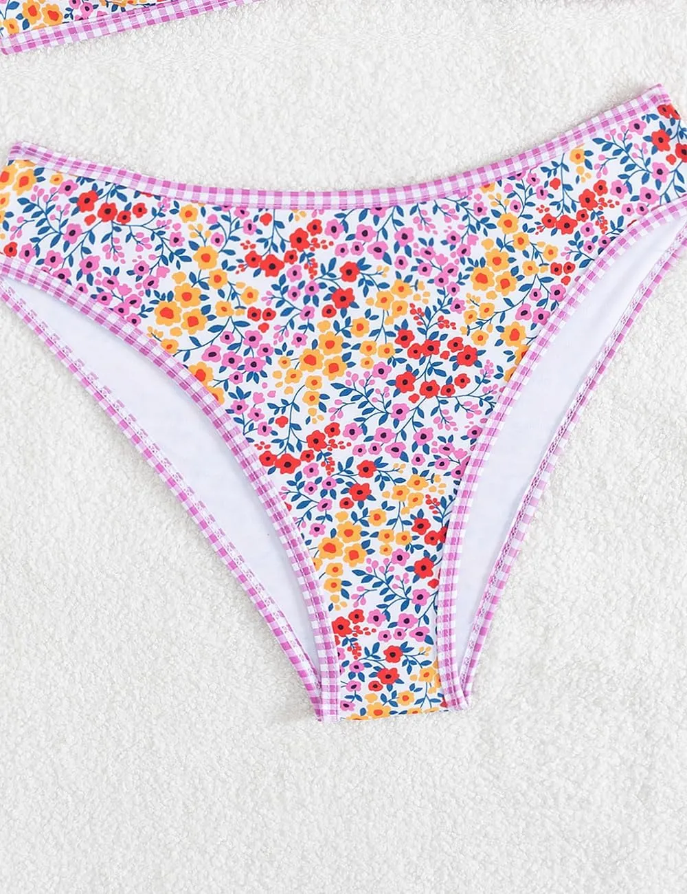 Tainehs Women's Two Piece Bikini Sets O Ring Front Top Ditsy Floral Triangle Swimsuits Cheeky Bathing Suit