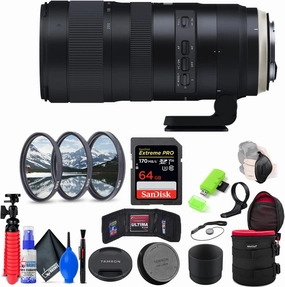 Tamron SP 70-200mm f/2.8 Di VC USD G2 Compatible with Canon EF (INTL Model) with 64GB Extreme Pro SD Card   77mm Filter Set   10-Inch Lens Case   Memory Card Wallet   Strap   Cleaning Kit