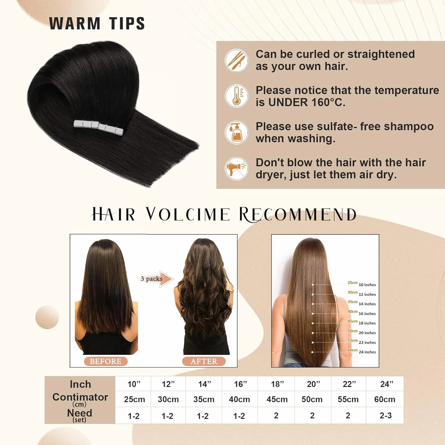 Tape in Hair Extensions Natural Black 14In 20Pcs 50g/set 100% Human Hair for Women