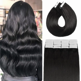 Tape in Hair Extensions Natural Black 14In 20Pcs 50g/set 100% Human Hair for Women