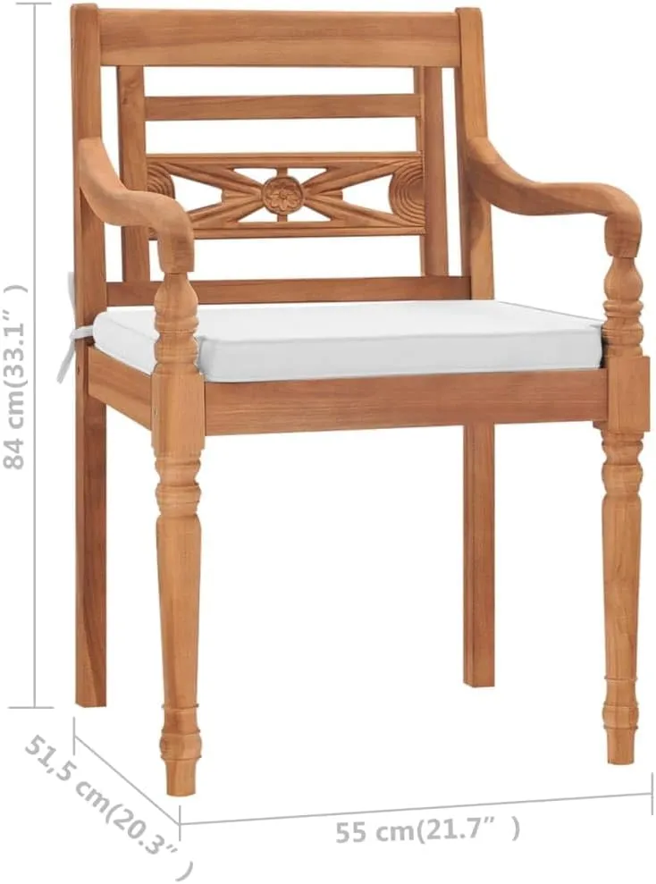 Teak Wood Outdoor Chairs with Cushions 2-Piece Set, Patio Furniture Solid Hardwood Lounge Chairs for Garden Poolside Backyard Dining and Relaxation