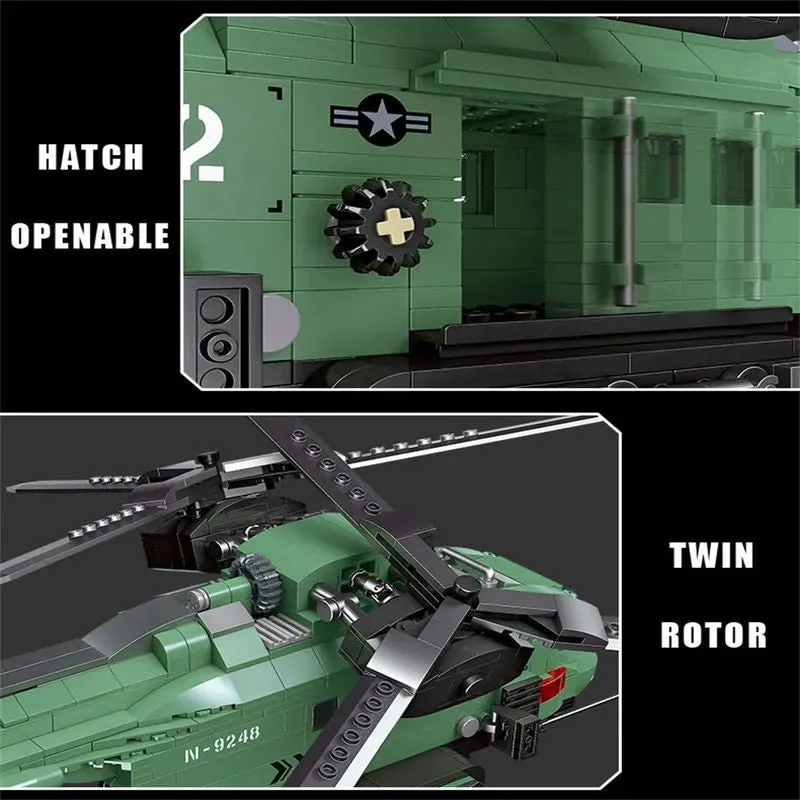 Technical MOC Twin-Rotor Helicopter Bricks Toy 58008