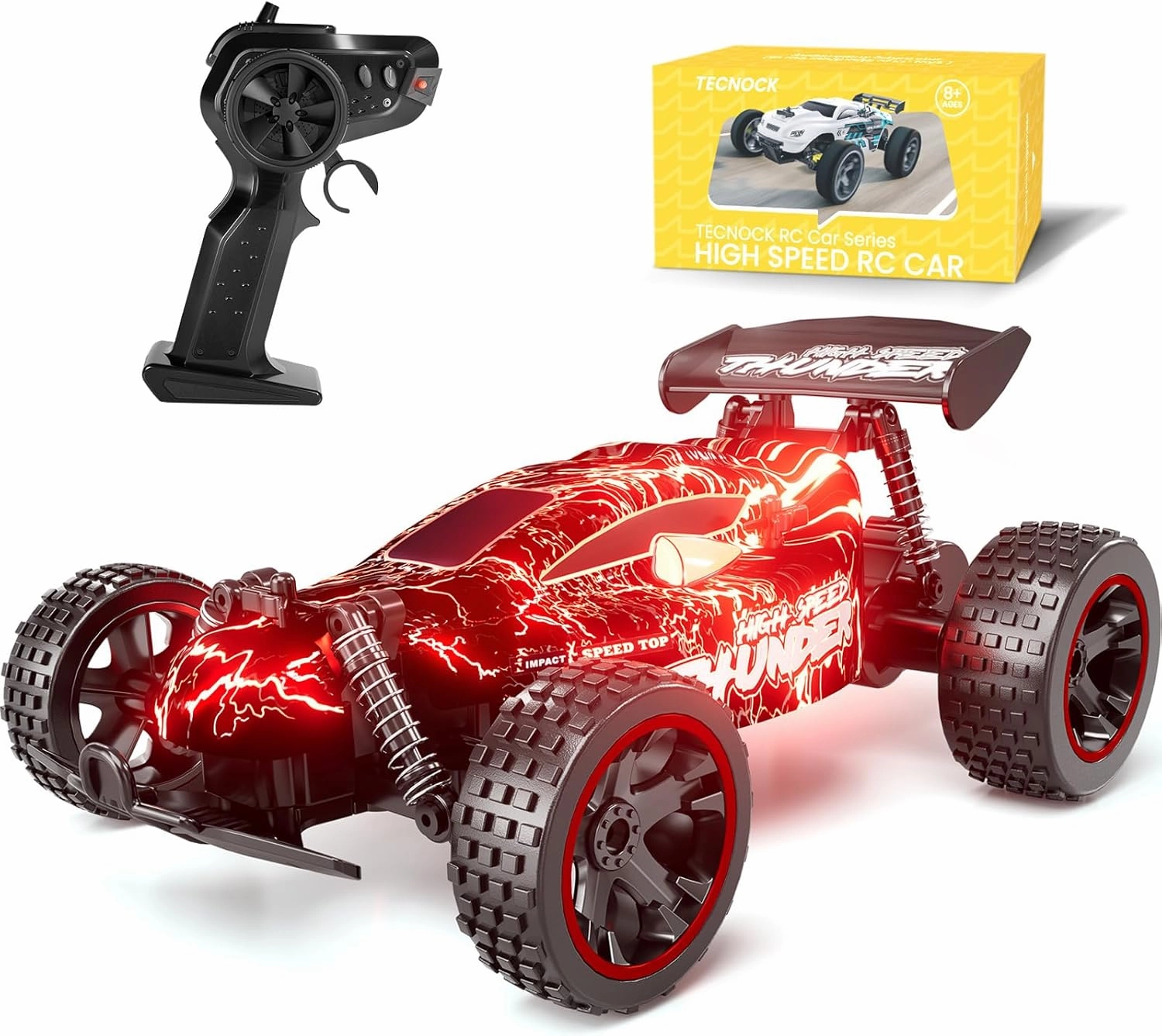 Tecnock RC Cars Remote Control Car for Boys and Girls, 1:18 Scale RC Car with LED Lights, 2.4GHz 2WD All-Terrain RC Truck, Rechargeable Battery for 50-Min Play, Gifts for Kids