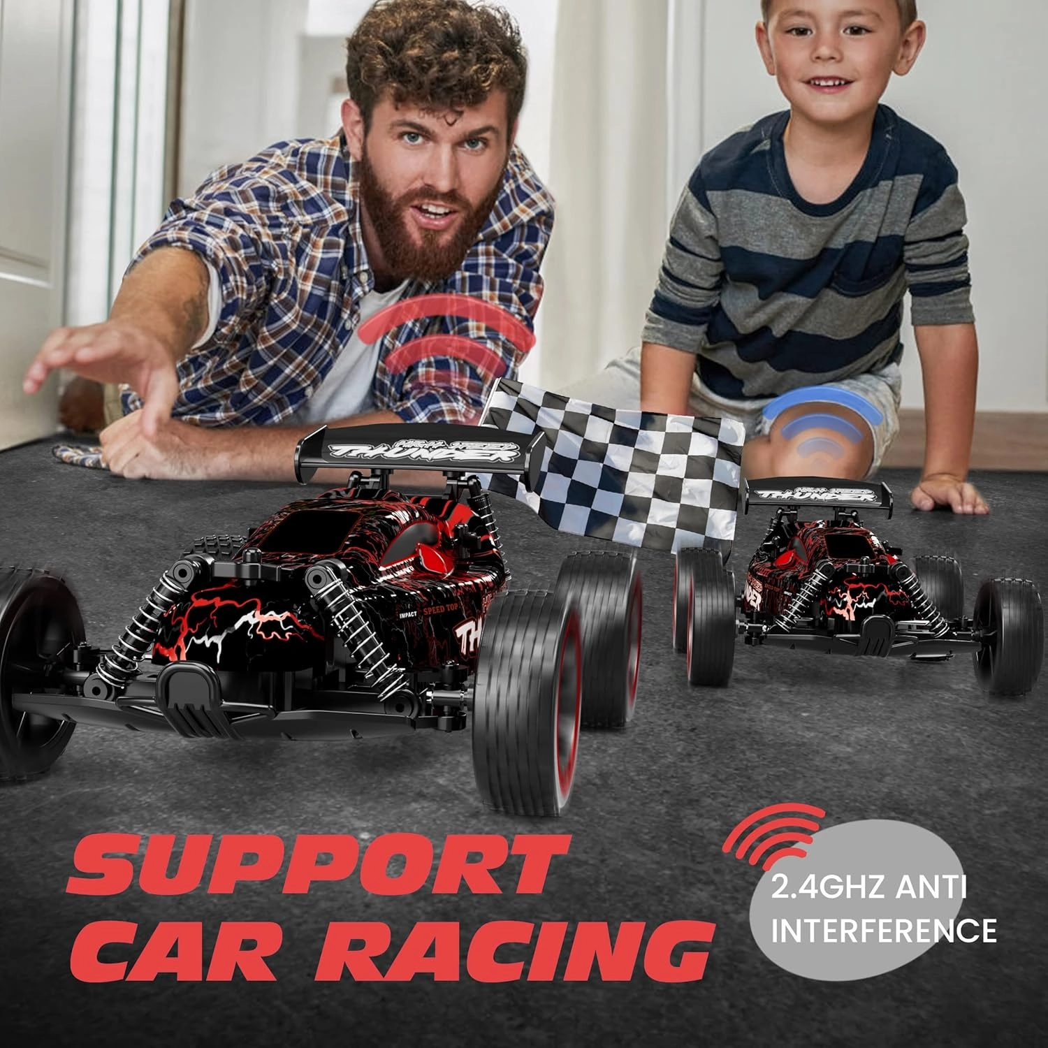 Tecnock RC Cars Remote Control Car for Boys and Girls, 1:18 Scale RC Car with LED Lights, 2.4GHz 2WD All-Terrain RC Truck, Rechargeable Battery for 50-Min Play, Gifts for Kids