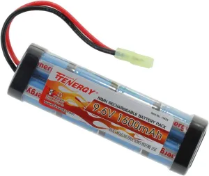 Tenergy 9.6V Airsoft Battery 1600mAh NiMH Flat Battery Pack w/Mini Tamiya Connector for Airsoft MP5, Scar, M249, M240B, M60, G36, M14, RPK, PKM