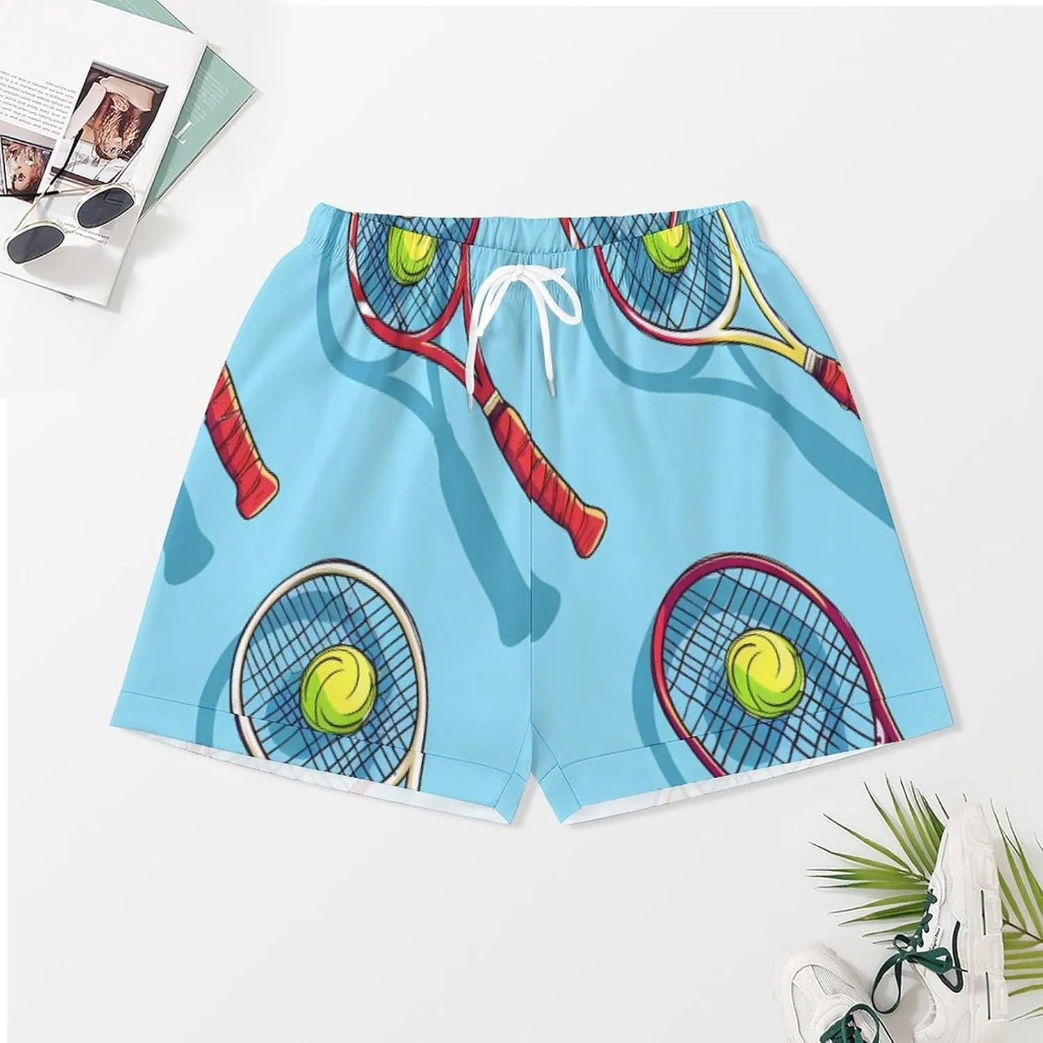 Tennis Ball Racket Sport Women's Satin Pajama Set Short Sleeve Button Down Sleepwear Loungewear Pj Set