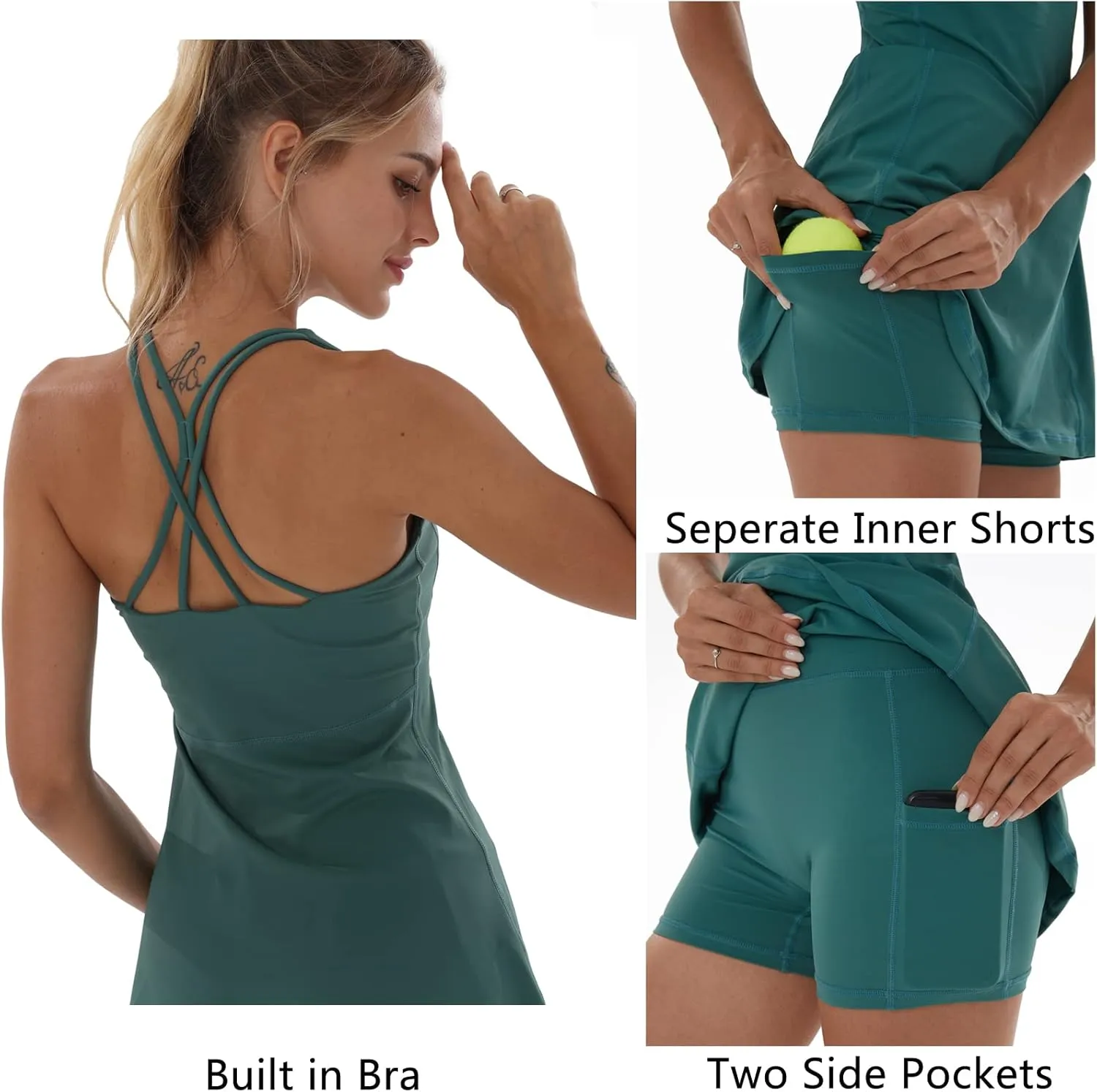 Tennis Dress for Women Workout Dress with Built-in Bra & Shorts Pockets for Athletic Exercise Golf