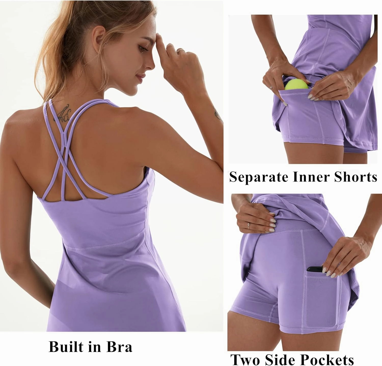 Tennis Dress for Women Workout Dress with Built-in Bra & Shorts Pockets for Athletic Exercise Golf