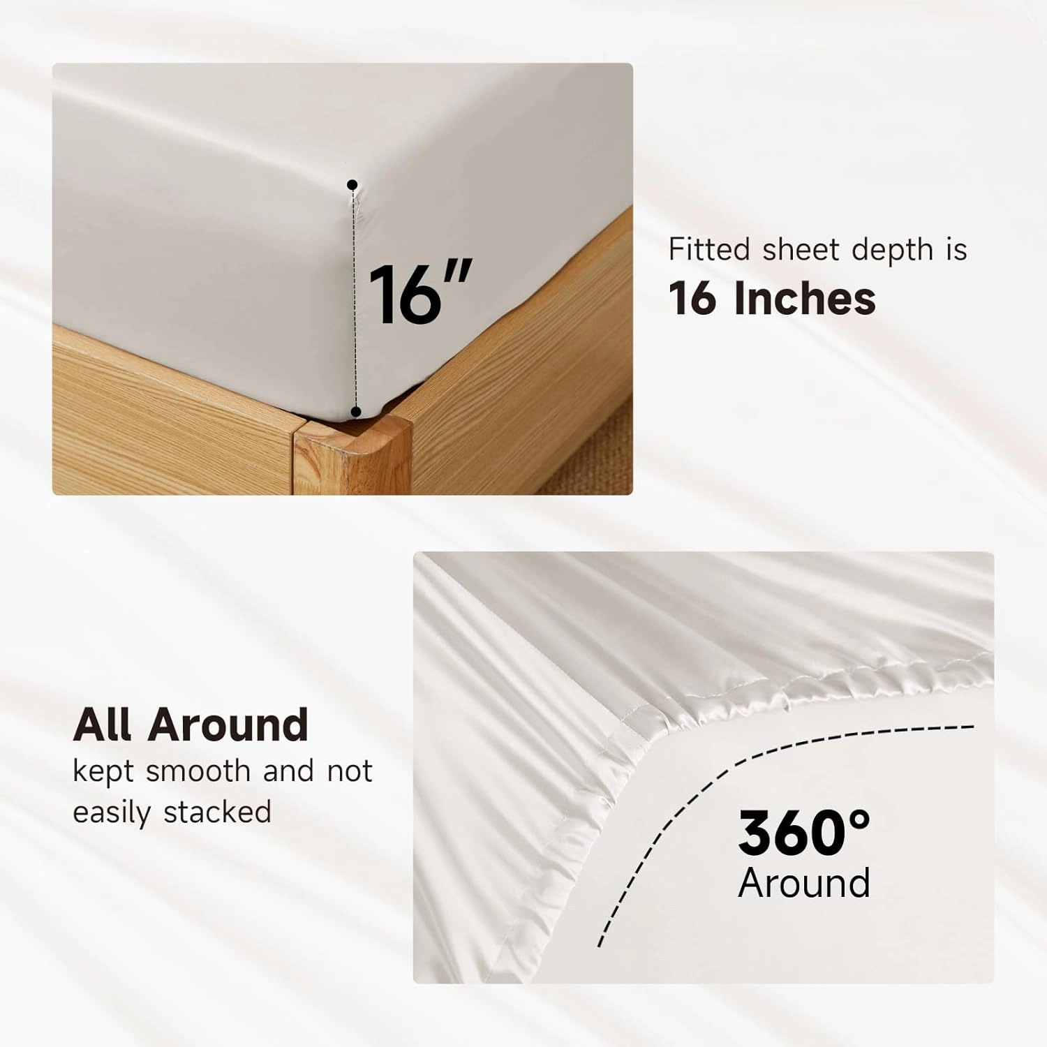 THXSILK Luxury Mulberry Silk Bed Sheets Set - 4pcs Silk Sheets Set 16" Deep Pocket - 1 Fitted Sheet, 1 Flat Sheet, 2 Pillowcases with Zipper Closure - Queen, White