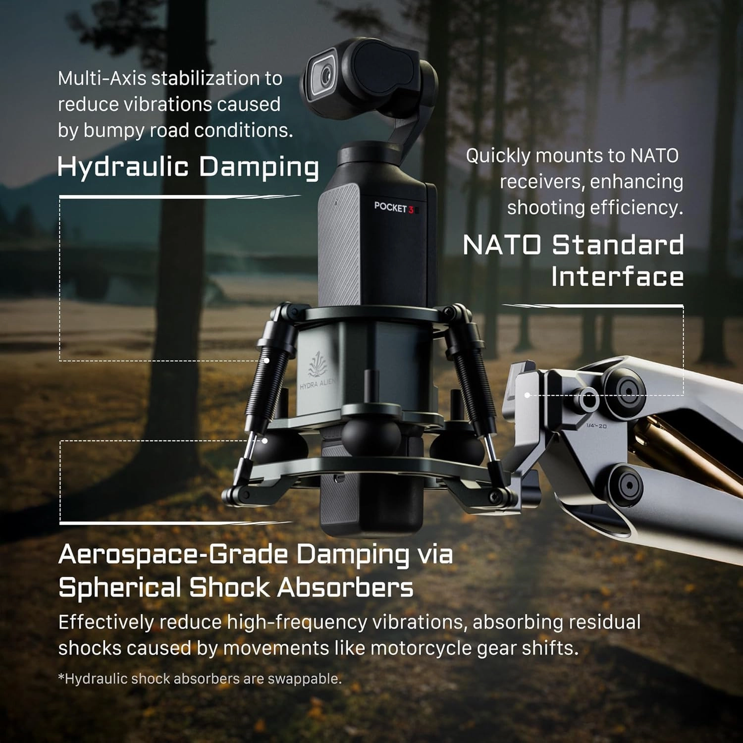 Tilta Hydra Alien Mini Master Kit – Desert Beige | for Vehicle-Mounted Cinematography | Compatible with DJI Action 3/4, Pocket 3, Insta360 X4/X3 | Hydraulic Damping | Shock Absorbers HDA-T15-E-DB