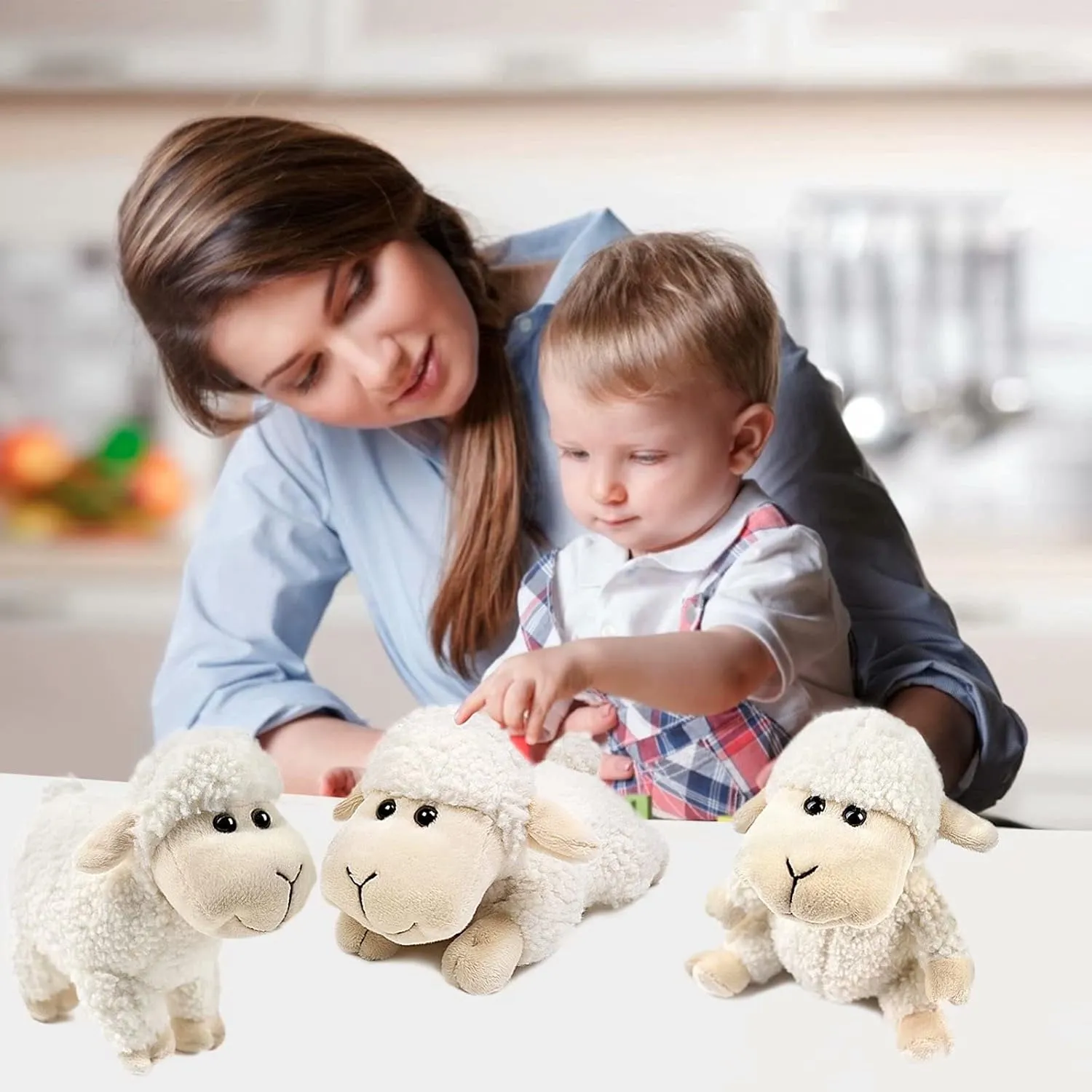 Tiny Heart Lamb Stuffed Animal Sheep Plush Toy 3 Pcs Cute and Super Soft Nursery Home Decor Bedroom Small Gift for Kids Boys and Girls Companions White