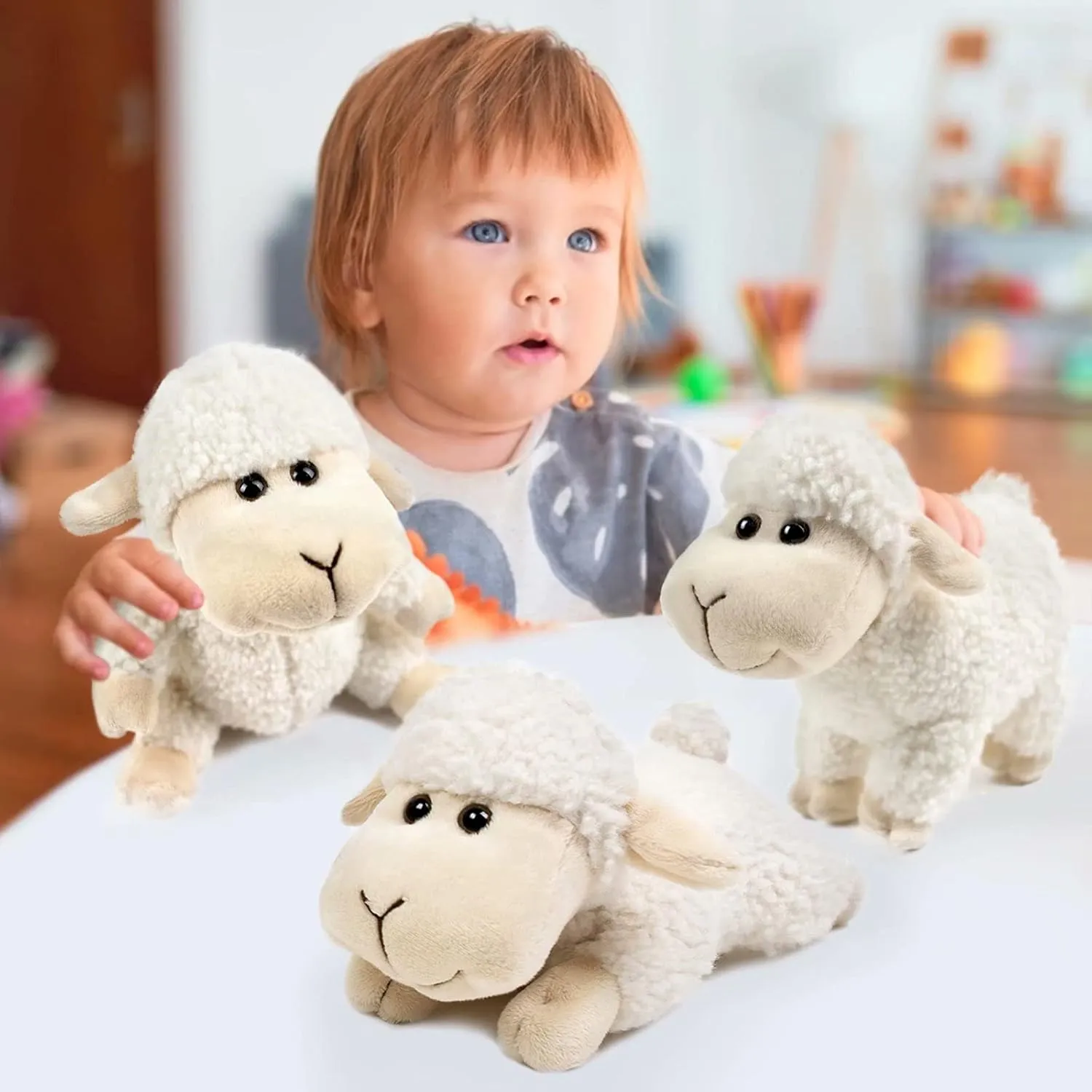 Tiny Heart Lamb Stuffed Animal Sheep Plush Toy 3 Pcs Cute and Super Soft Nursery Home Decor Bedroom Small Gift for Kids Boys and Girls Companions White