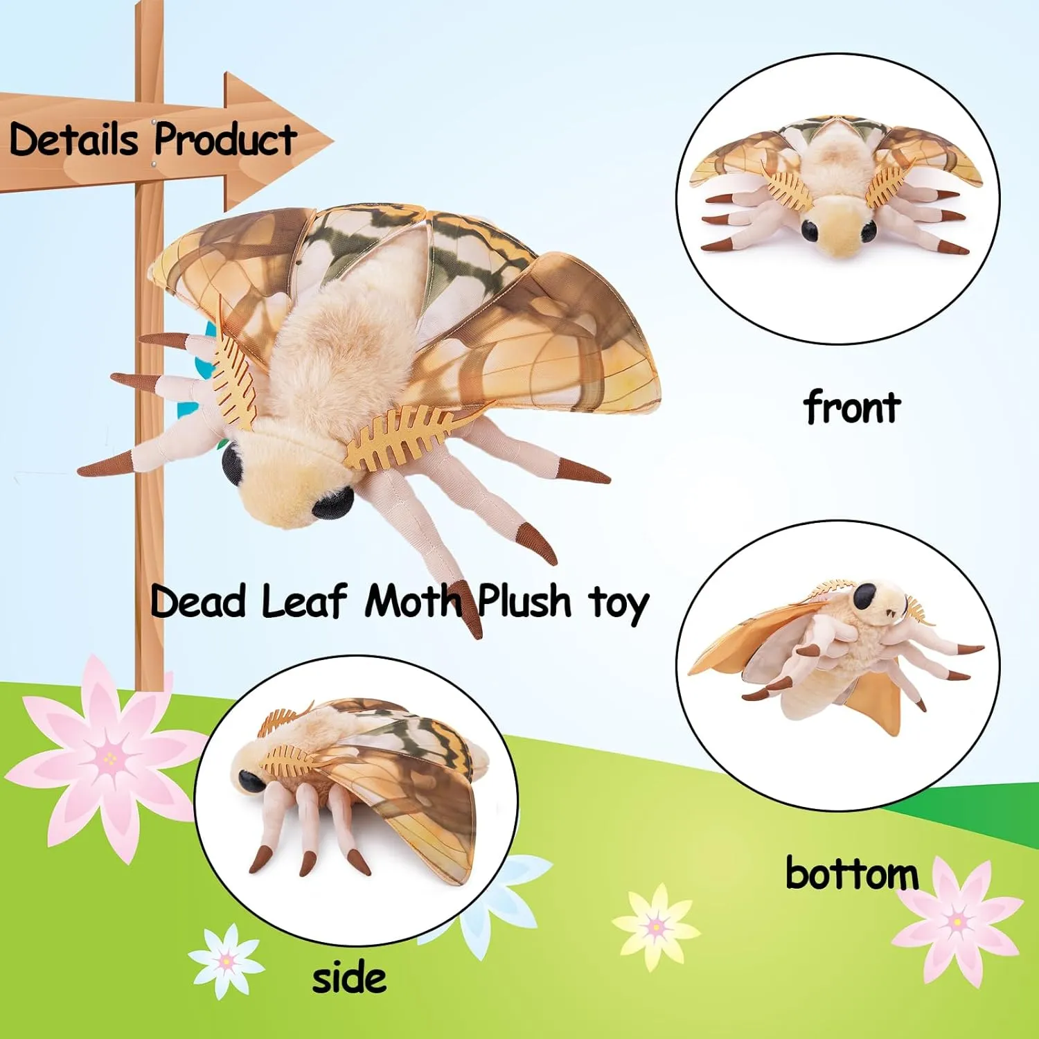 Tiny Heart Simulation Dead Leaf Moth Plush Toy 10.62inch Soft Realistic Dead Leaf Moth Stuffed Animal Plush Toy for Kids Insect Lovers Boys and Girls Toys Home Decoration Brown