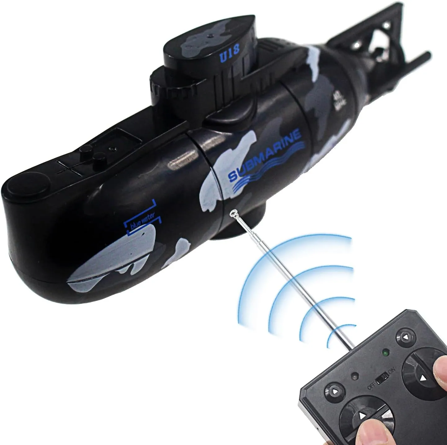 Tipmant Mini RC Submarine Remote Control Boat Ship Military Model Electric Water Toy Waterproof Diving Kids Gift Black