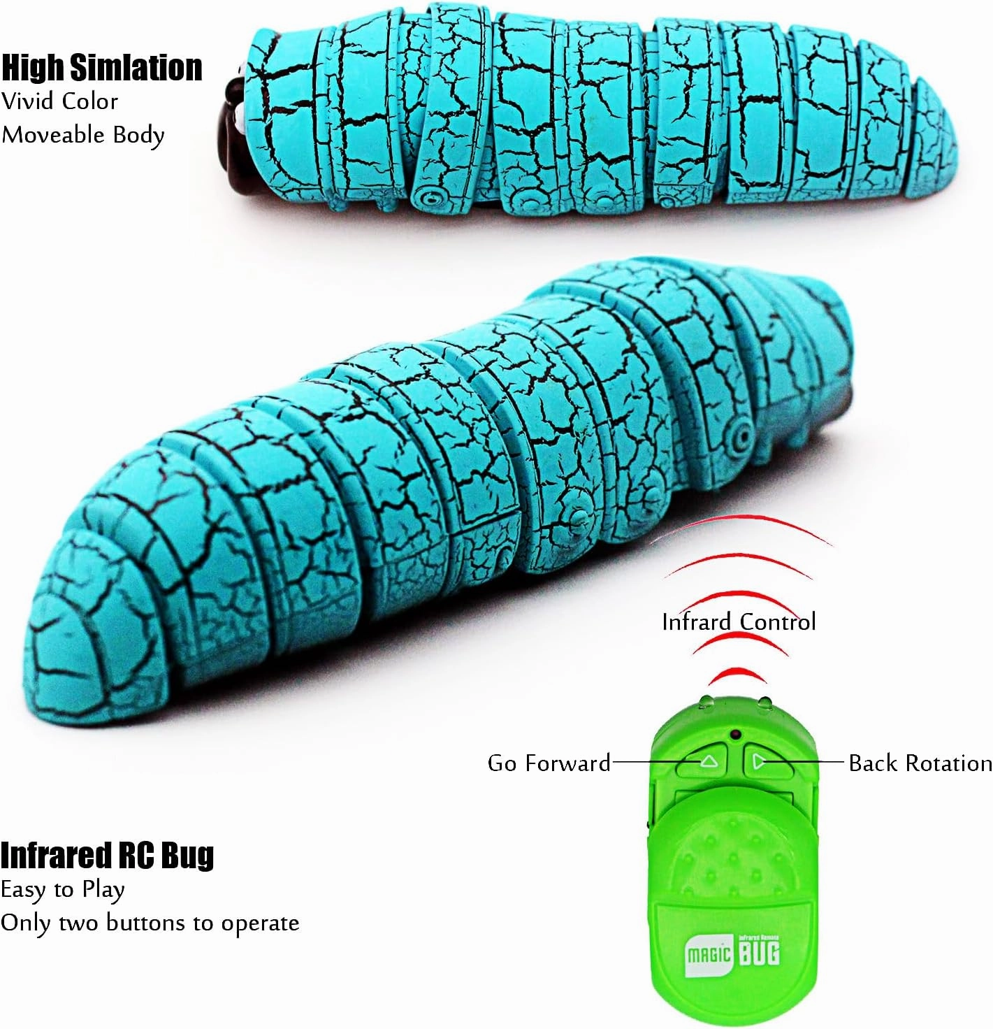 Tipmant RC Bug Remote Control Worm Realistic Caterpillar Inchworm Electronic Animal Toys Fake Insect Car Vehicle Kids Birthday Gifts (Blue)