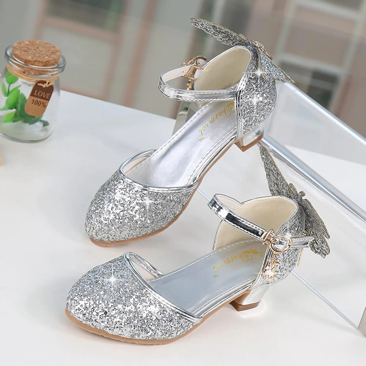 Toddler Girls Cute Butterfly Rhinestone Dress Shoes Wedding Dancing Princess Shoes Sandals