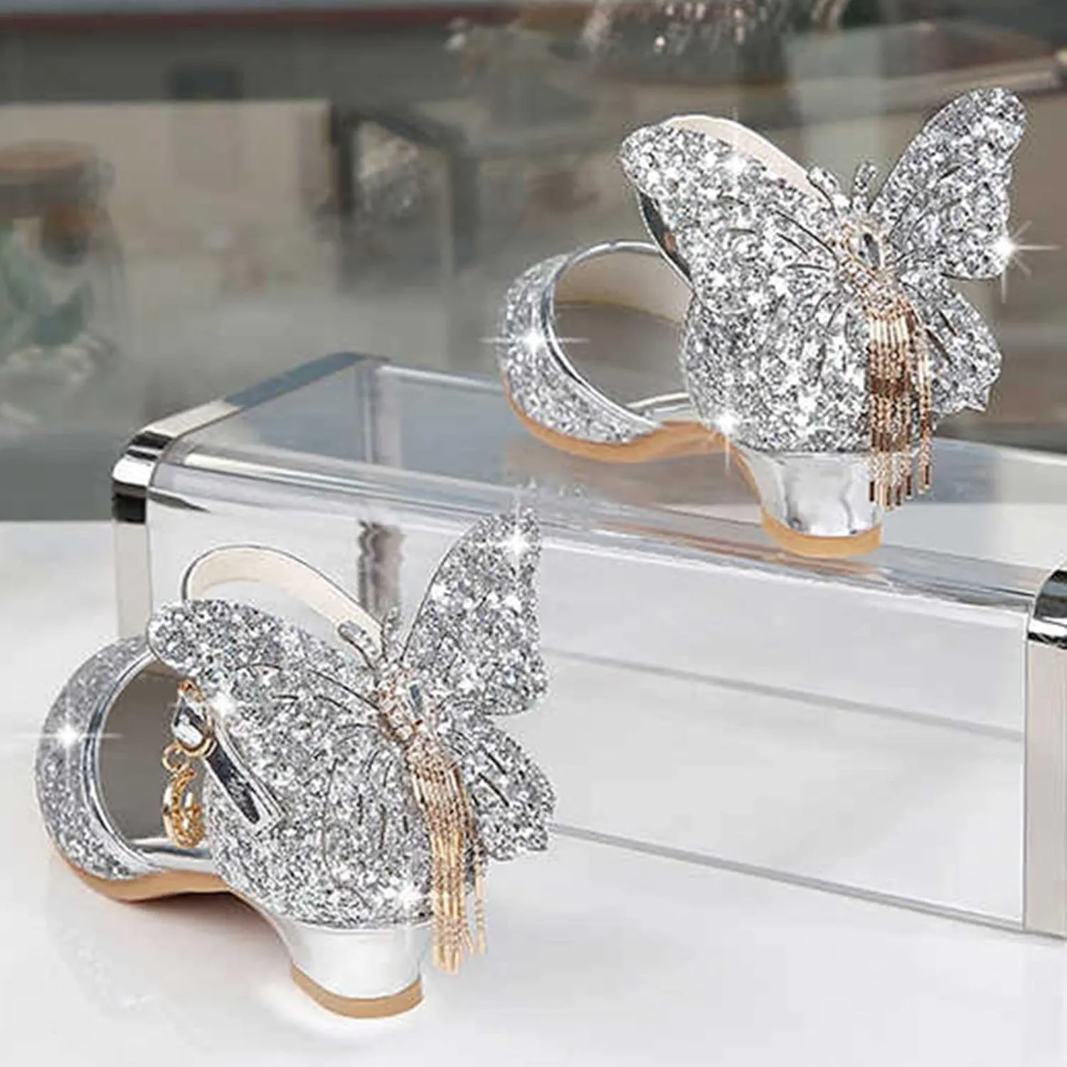 Toddler Girls Cute Butterfly Rhinestone Dress Shoes Wedding Dancing Princess Shoes Sandals